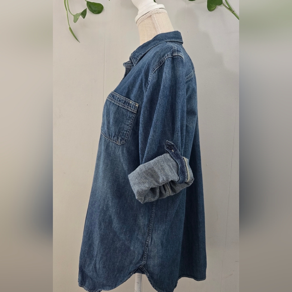 Ralph Laure Womens Denim Button-Down Shirt in Indigo Blue - Picture 3 of 10